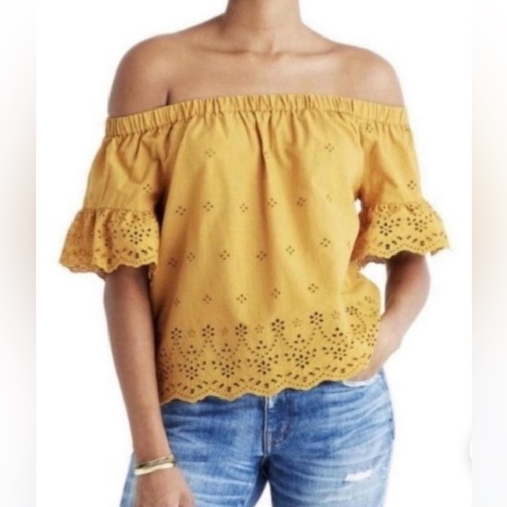Yellow off shoulder top from Madewell